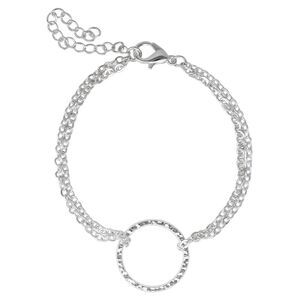 Dainty Silver Tone Circle Double Strand Bracelet